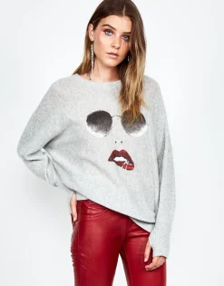 Shop Ladona Pierced Biting Lip Face Cashmere Sweater Women Sweaters & Knits