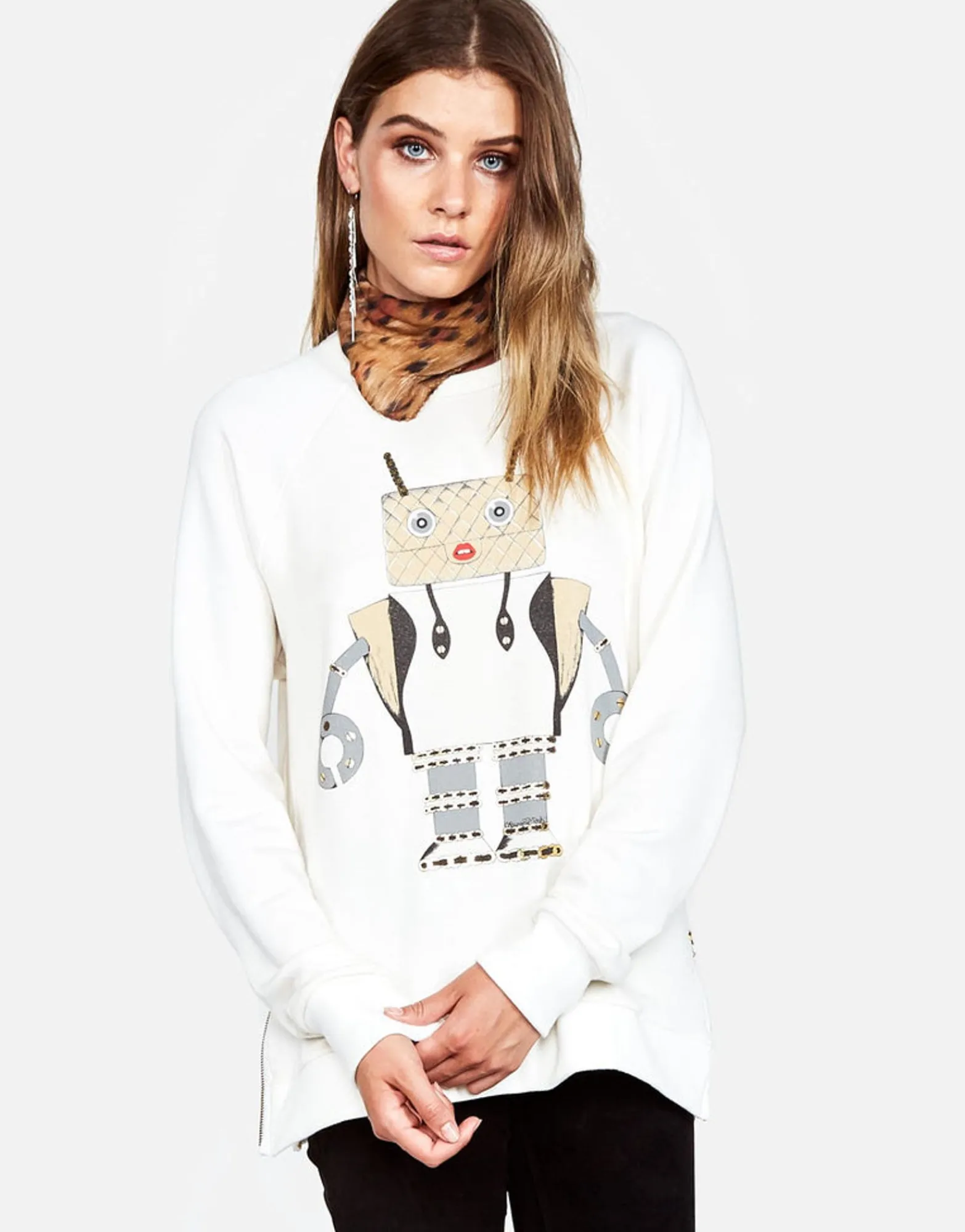 Outlet Les Fashion Robot L/S Pullover W/ Side Zippers Women Long Sleeve