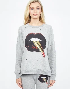 Outlet Les Lipstick Mouth L/S Pullover W/ Side Zippers Women Long Sleeve