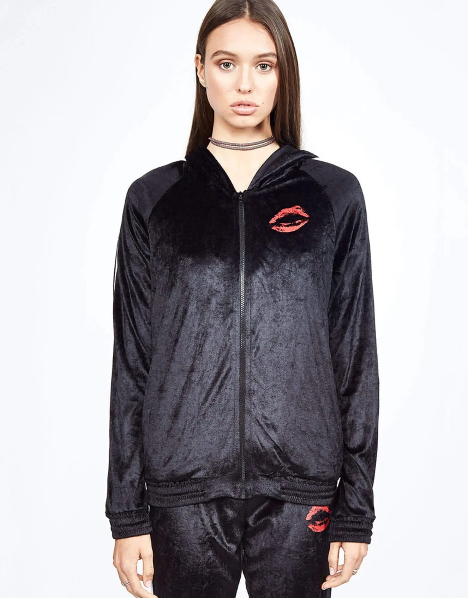 Discount Nadia Watercolor Lip Zip Up Pullover Hoodie Women Hoodies