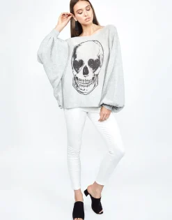 Hot Sash Heart Eye Skull Oversized Draped Cashmere Sweater Women Sweaters & Knits