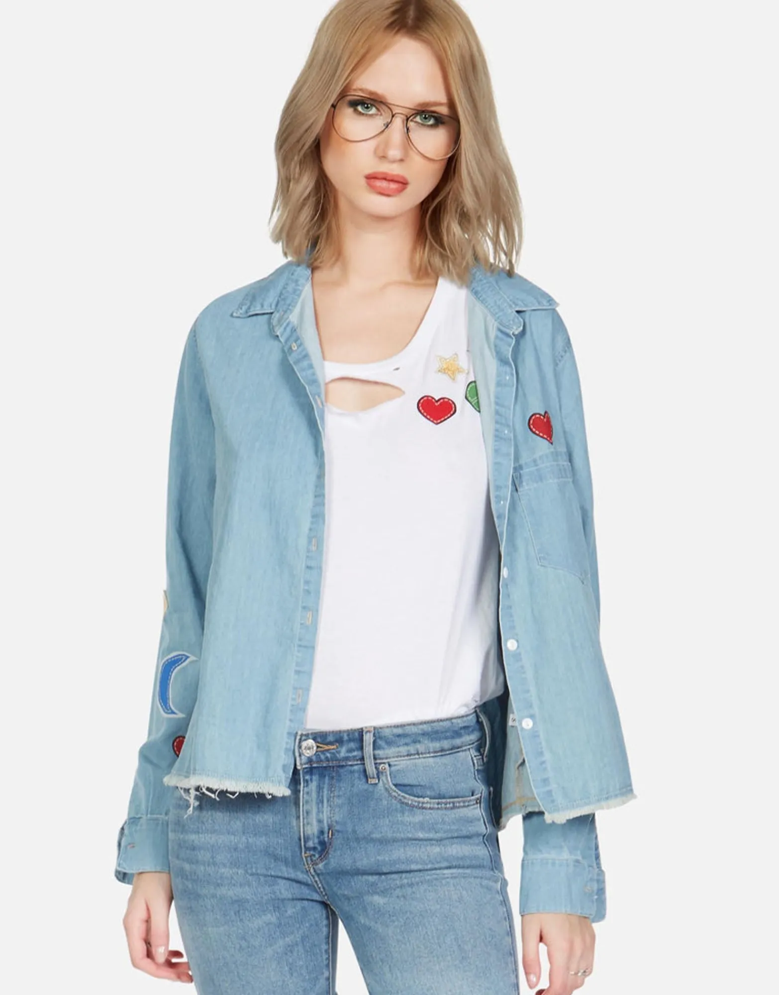 Store Sloane Love You Forevers L/S Button Up Denim Shirt Women Long Sleeve