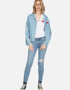 Store Sloane Love You Forevers L/S Button Up Denim Shirt Women Long Sleeve