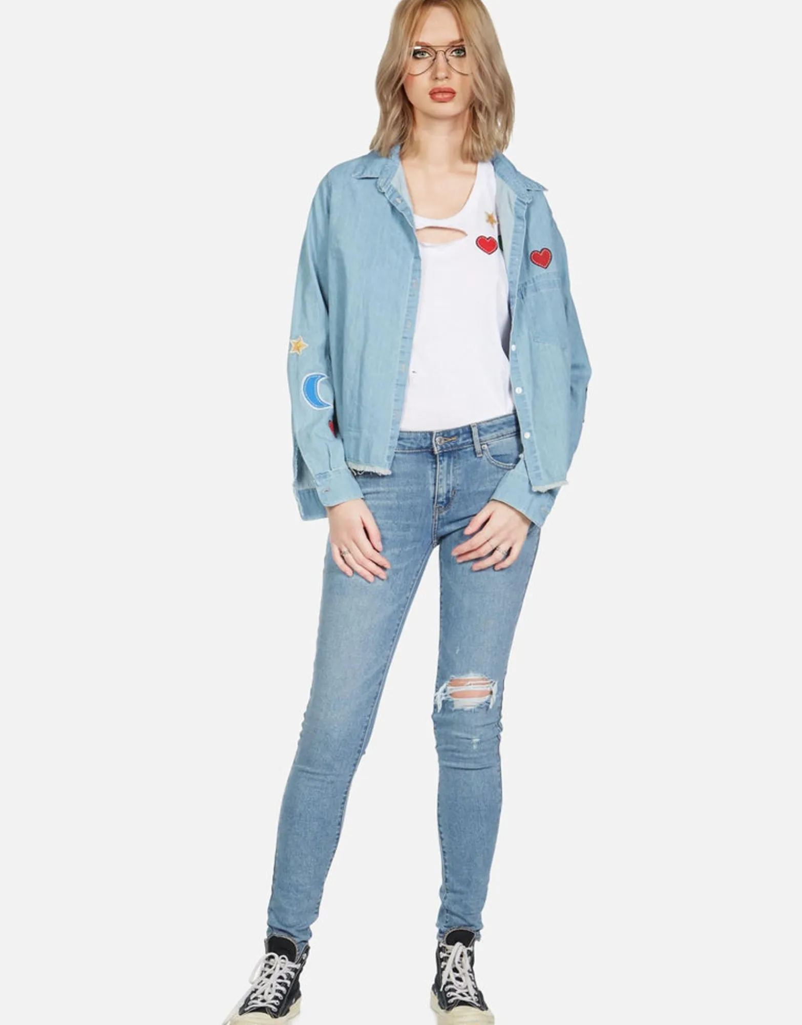 Store Sloane Love You Forevers L/S Button Up Denim Shirt Women Long Sleeve
