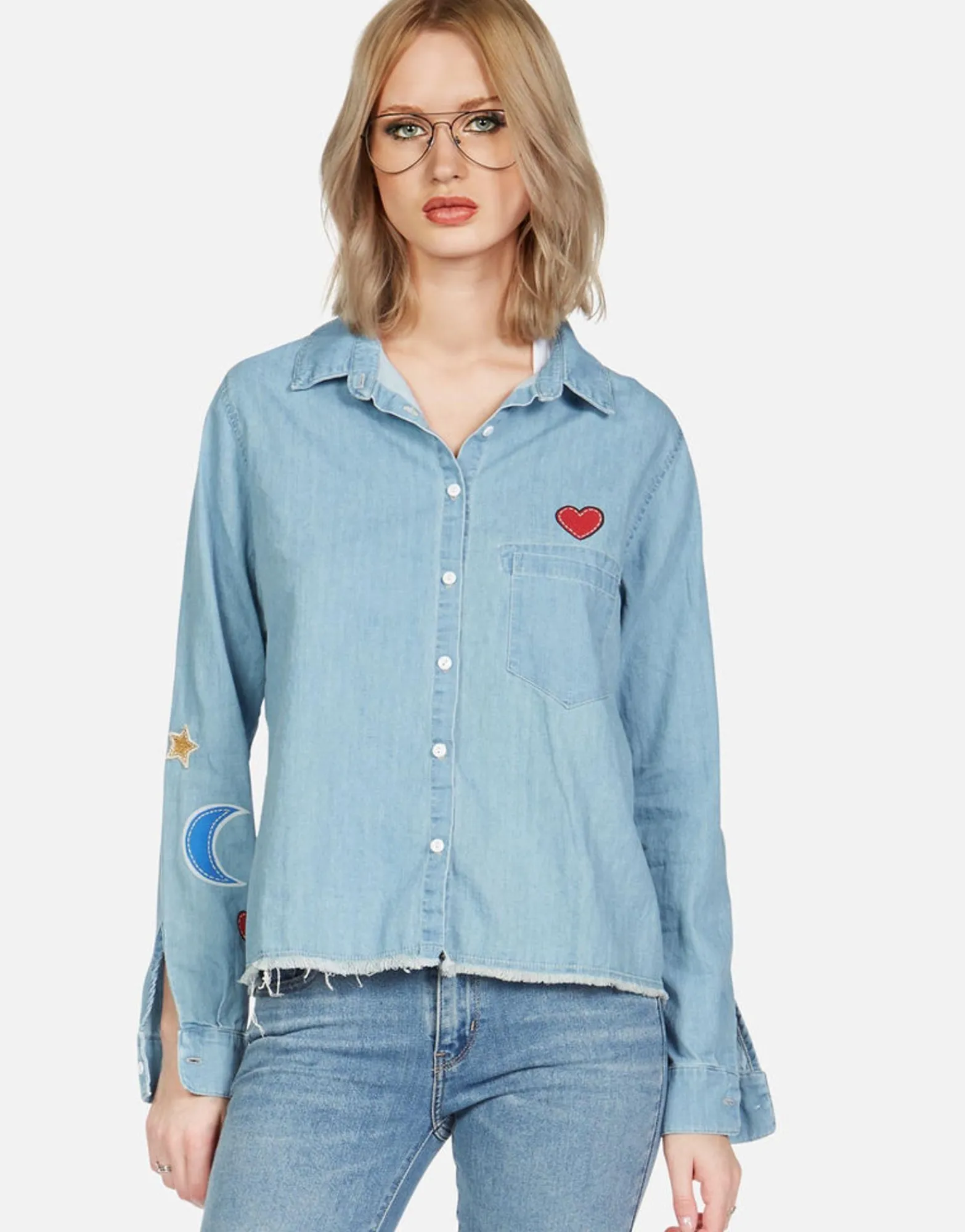 Store Sloane Love You Forevers L/S Button Up Denim Shirt Women Long Sleeve