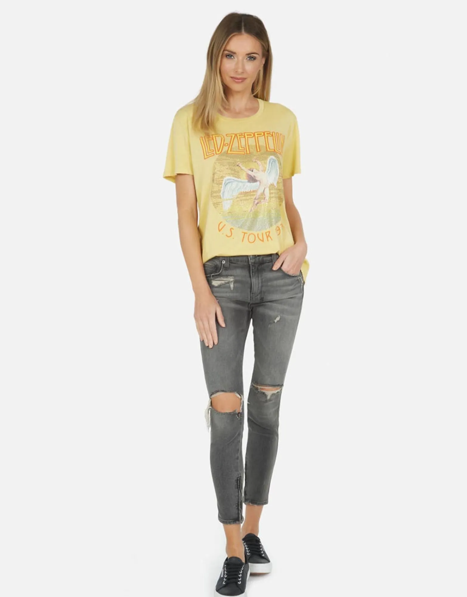 Cheap Led Zeppelin Tour 1975 Vintage Tee | Wolf By Women Short Sleeve