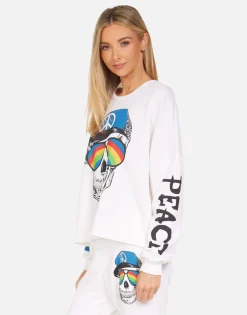 Clearance Lee Rainbow Peace Skull Women Long Sleeve