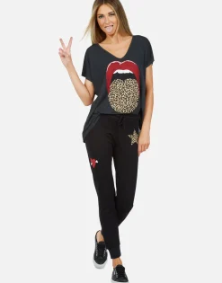 Shop Leopard Tongue Ss V-Neck Tee | April By Women Short Sleeve