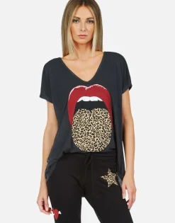 Shop Leopard Tongue Ss V-Neck Tee | April By Women Short Sleeve