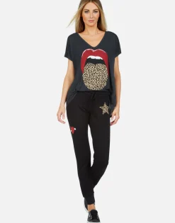 Shop Leopard Tongue Ss V-Neck Tee | April By Women Short Sleeve
