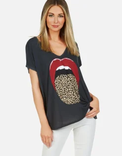 Shop Leopard Tongue Ss V-Neck Tee | April By Women Short Sleeve