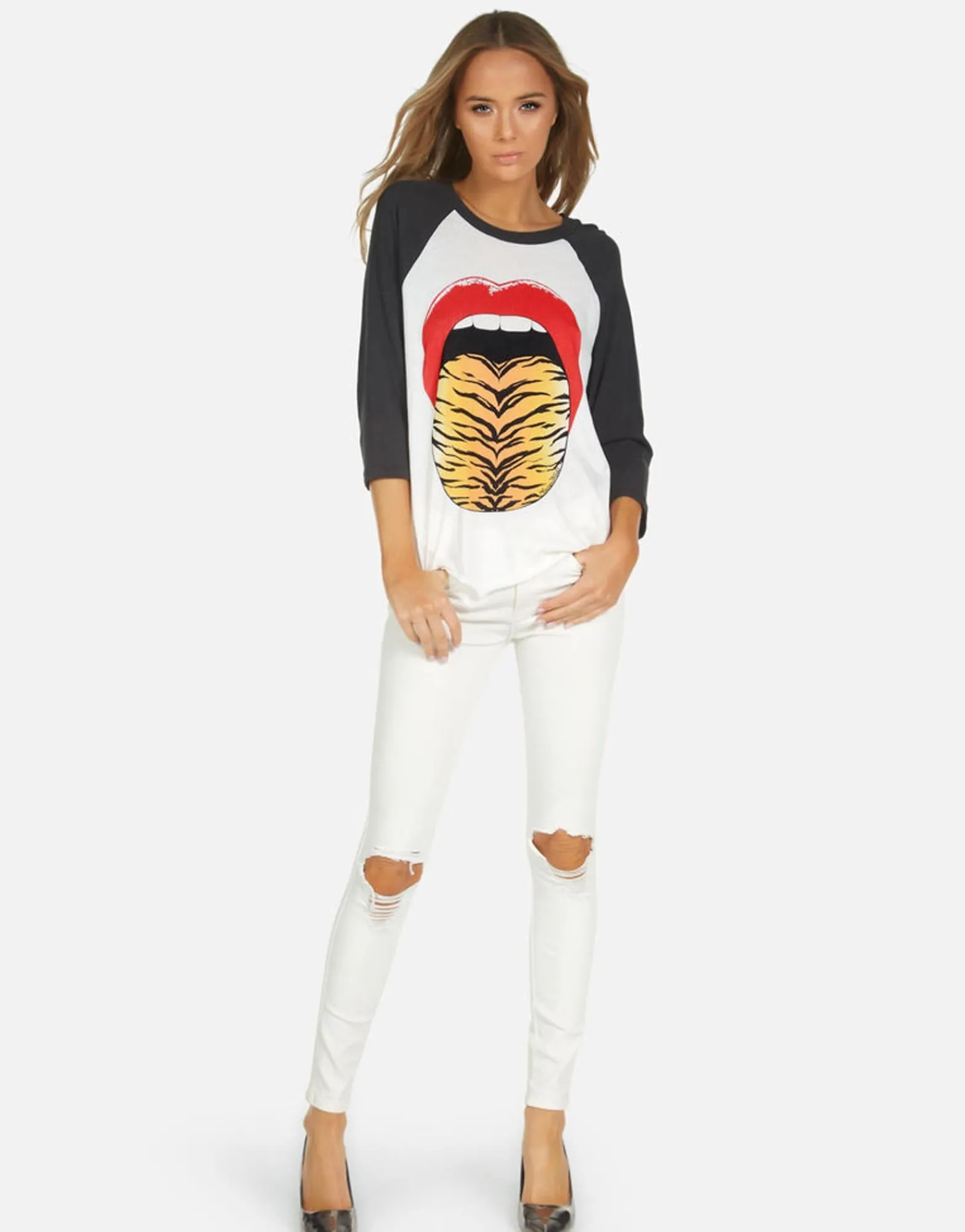 Hot Leopard Tongue Vintage Baseball Tee | Kenya By Women Short Sleeve