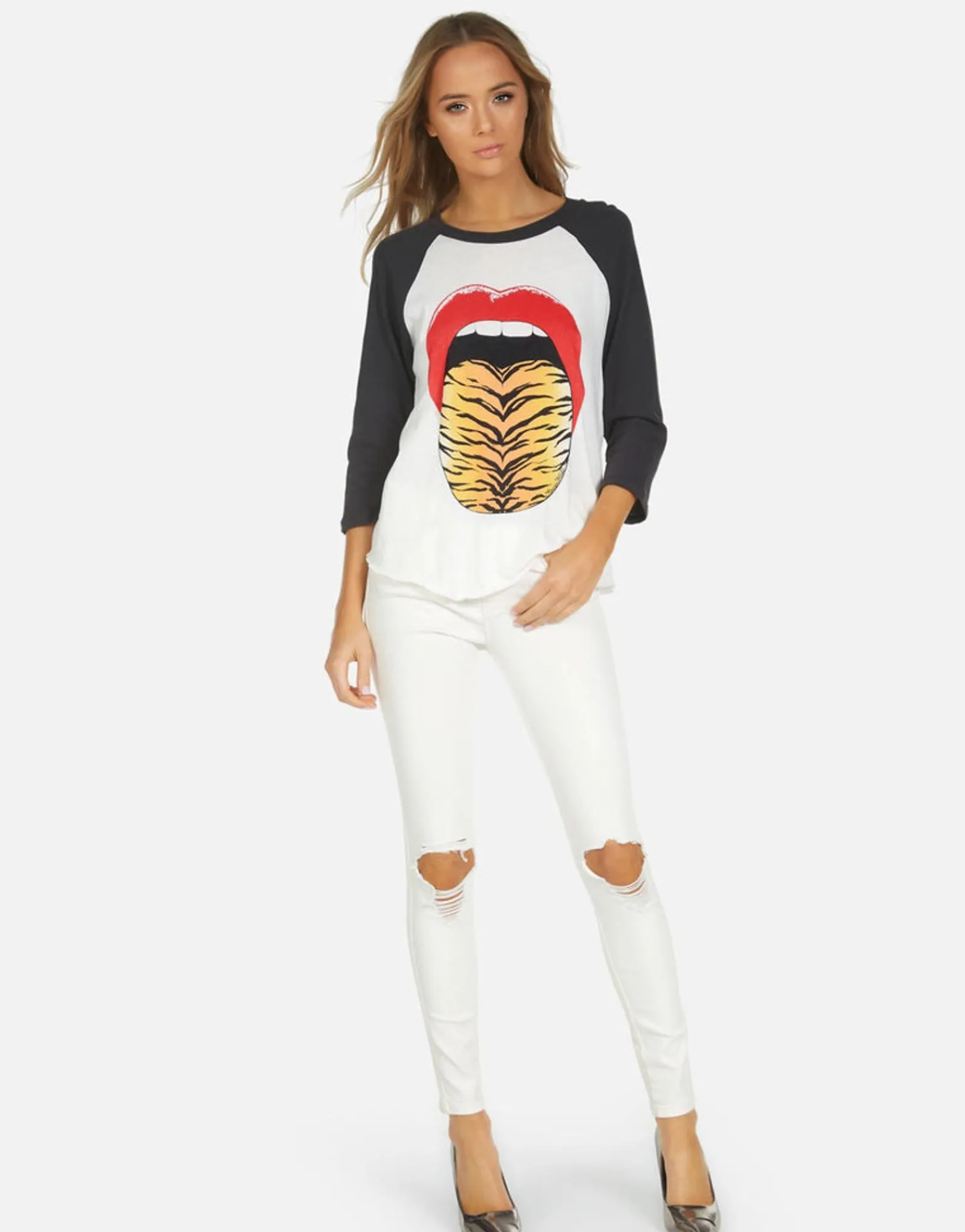 Hot Leopard Tongue Vintage Baseball Tee | Kenya By Women Short Sleeve