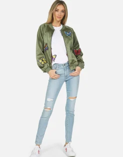 Best Levelle Butterfly Patches Green Military Bomber Jacket Women Jackets