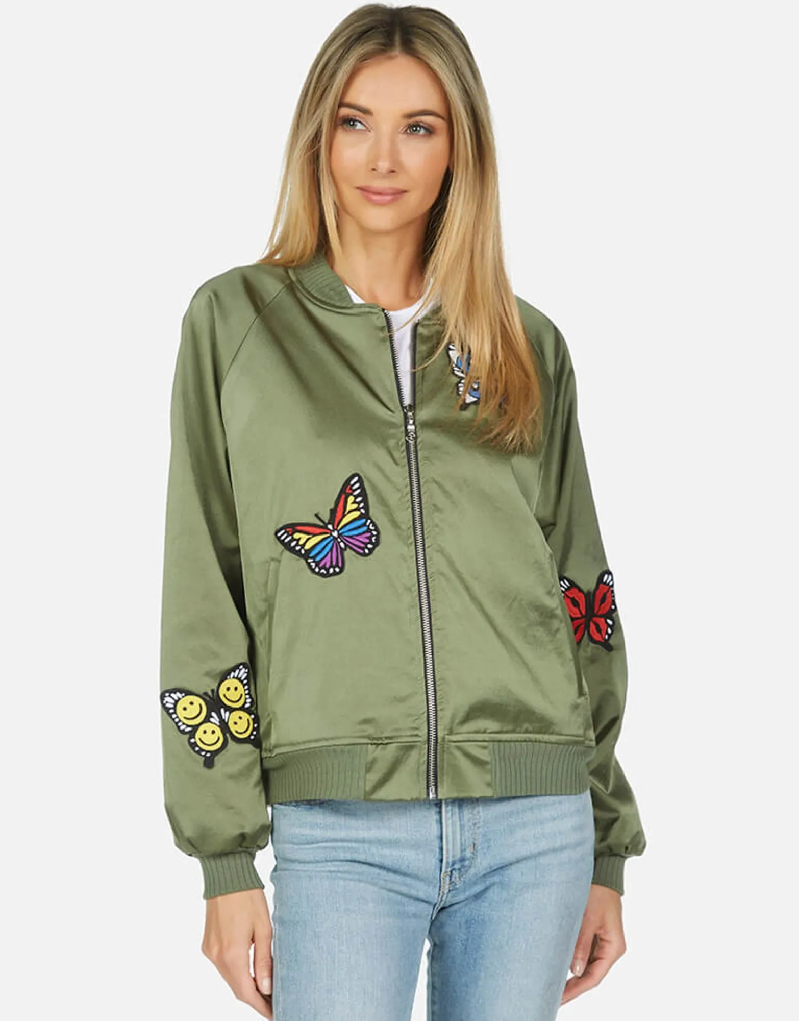 Best Levelle Butterfly Patches Green Military Bomber Jacket Women Jackets
