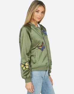 Best Levelle Butterfly Patches Green Military Bomber Jacket Women Jackets
