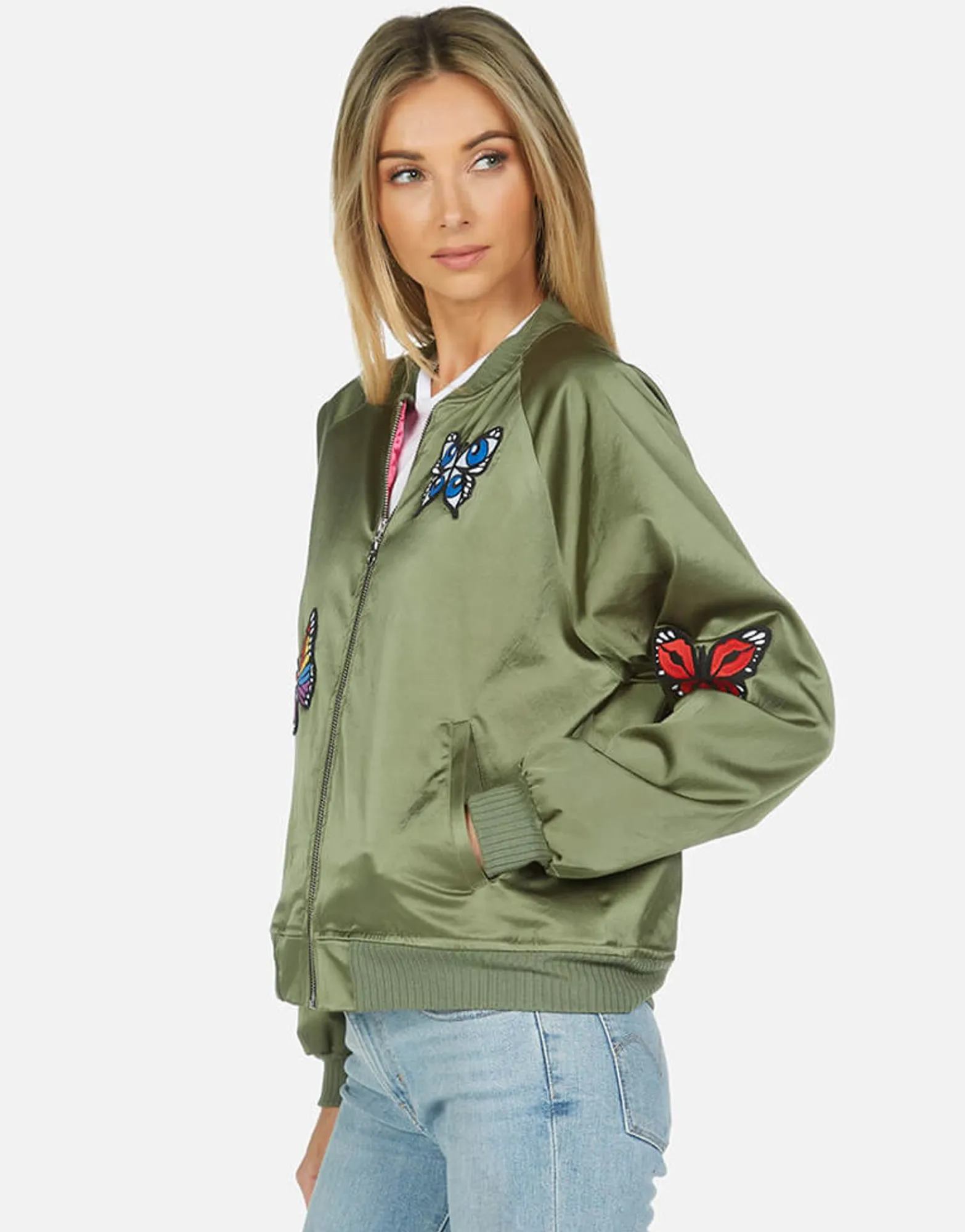 Best Levelle Butterfly Patches Green Military Bomber Jacket Women Jackets