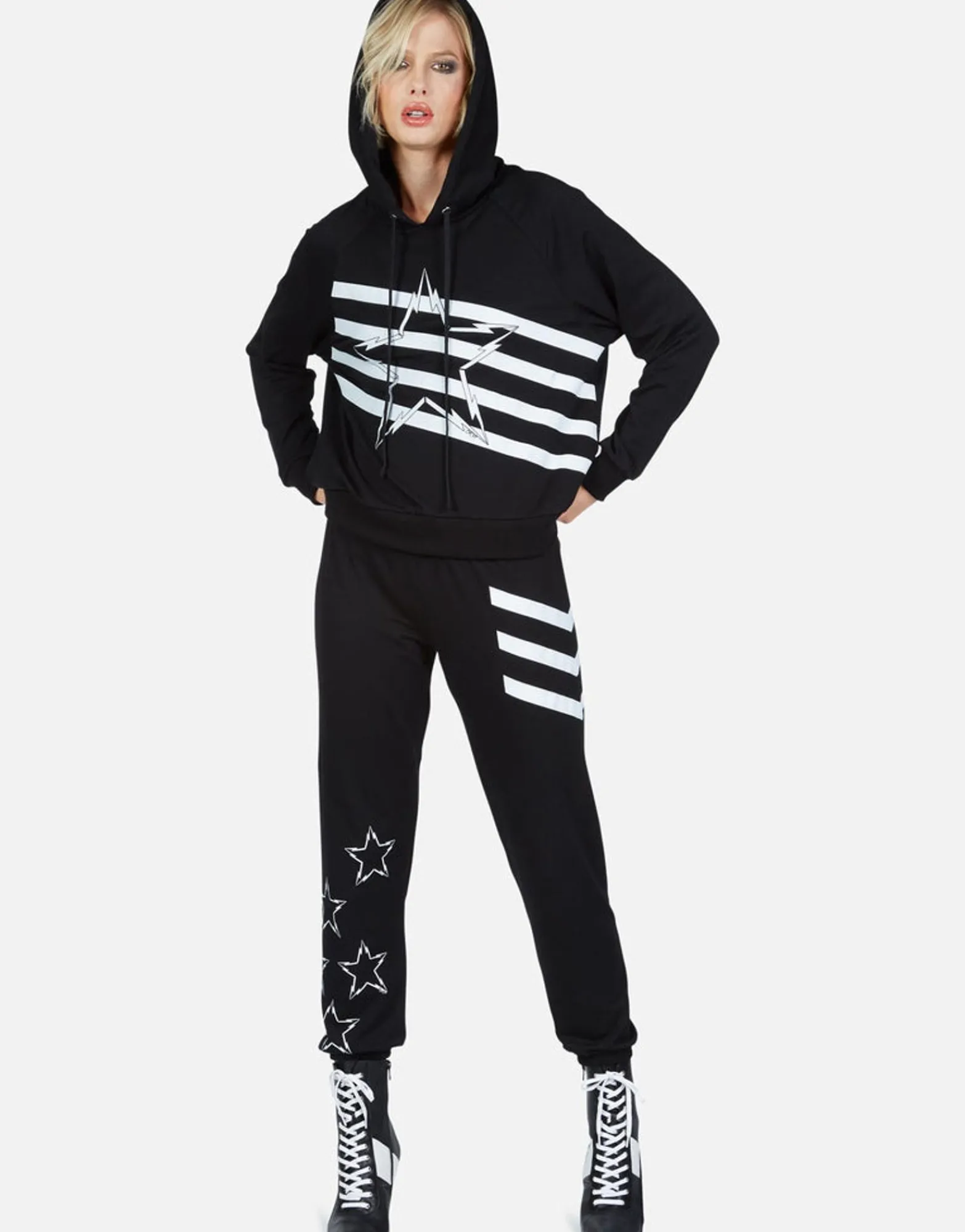 Cheap Lightning Bolt Star Pullover Hoodie W/ Side Zippers | Corbin Women Hoodies