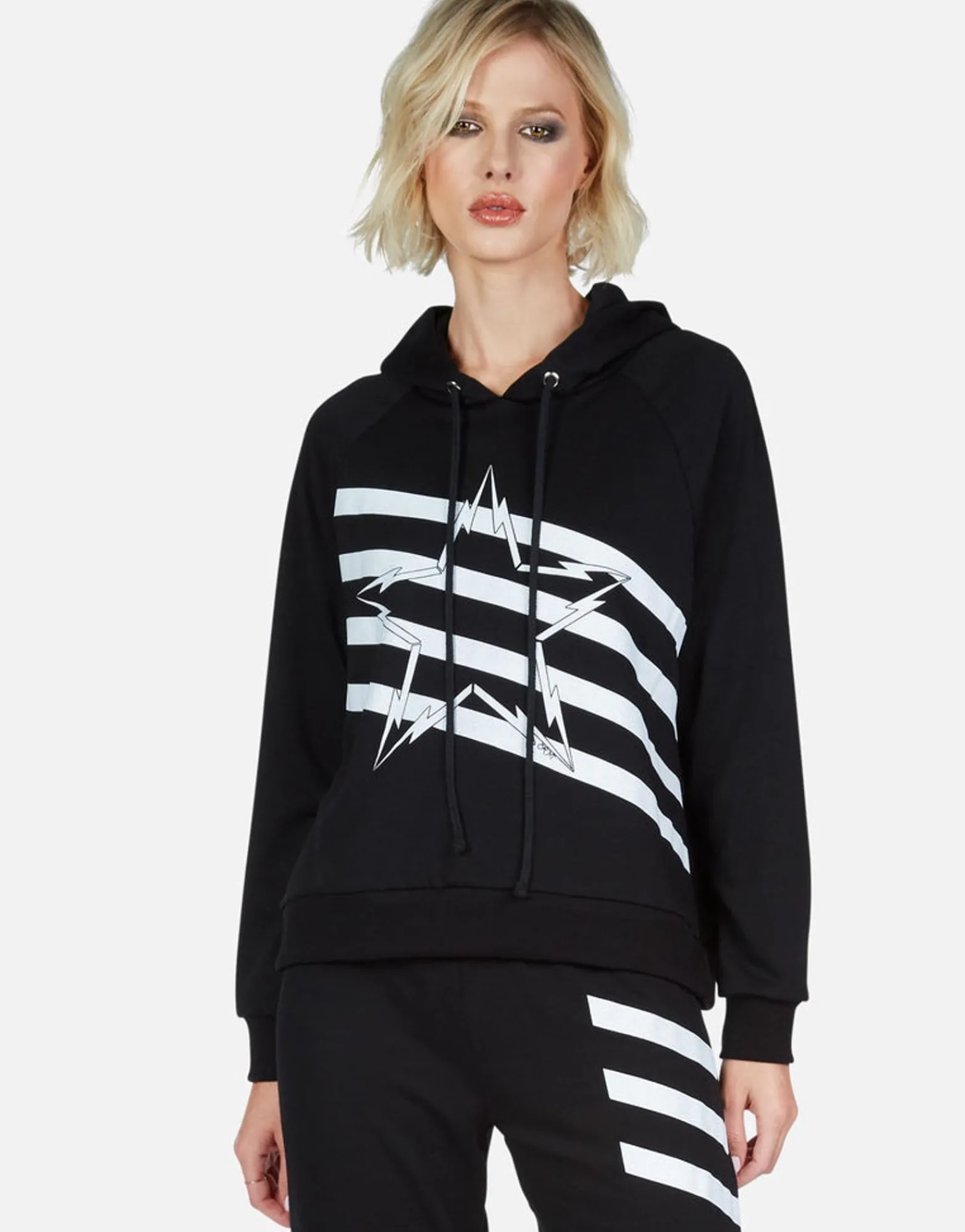 Cheap Lightning Bolt Star Pullover Hoodie W/ Side Zippers | Corbin Women Hoodies