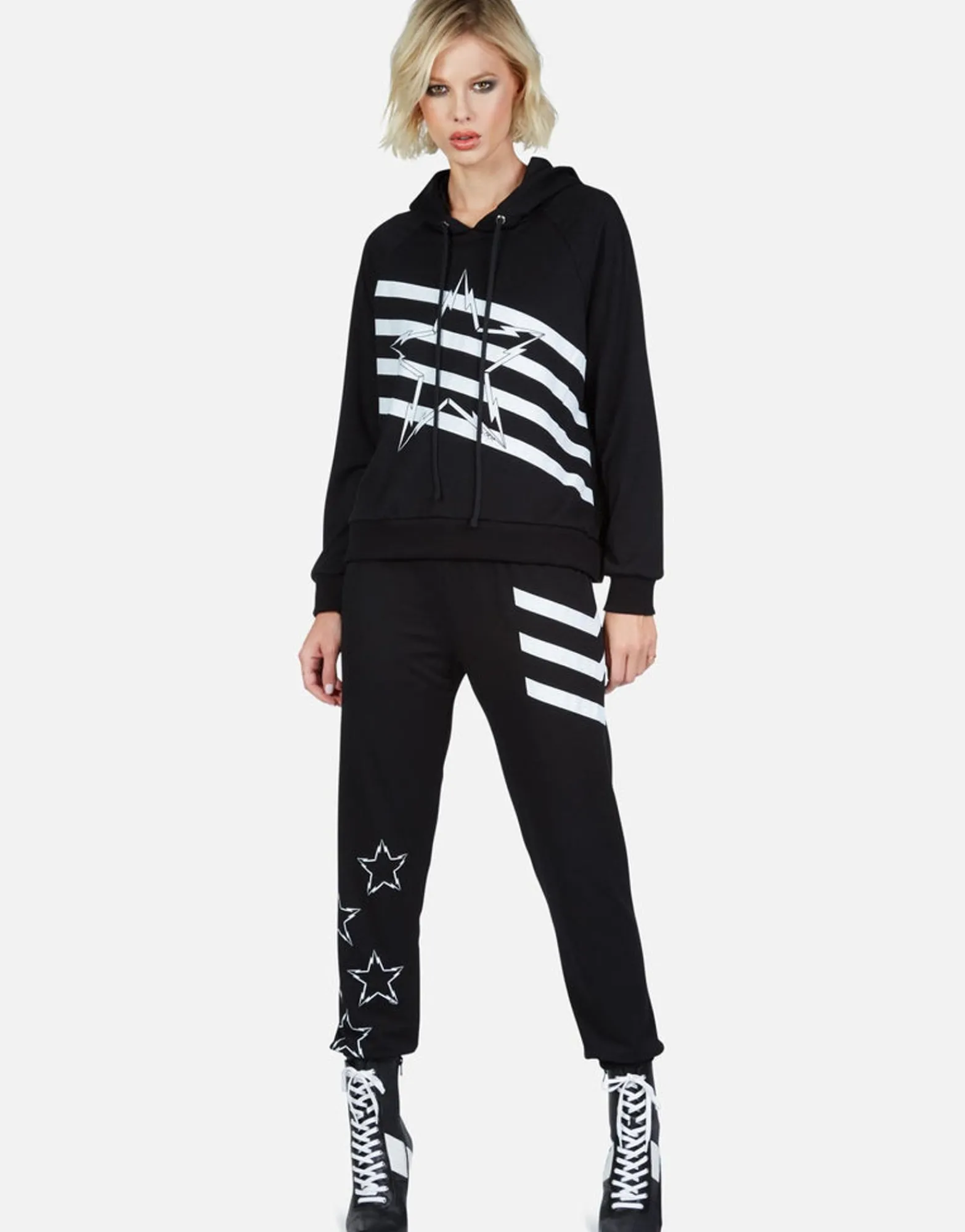 Cheap Lightning Bolt Star Pullover Hoodie W/ Side Zippers | Corbin Women Hoodies
