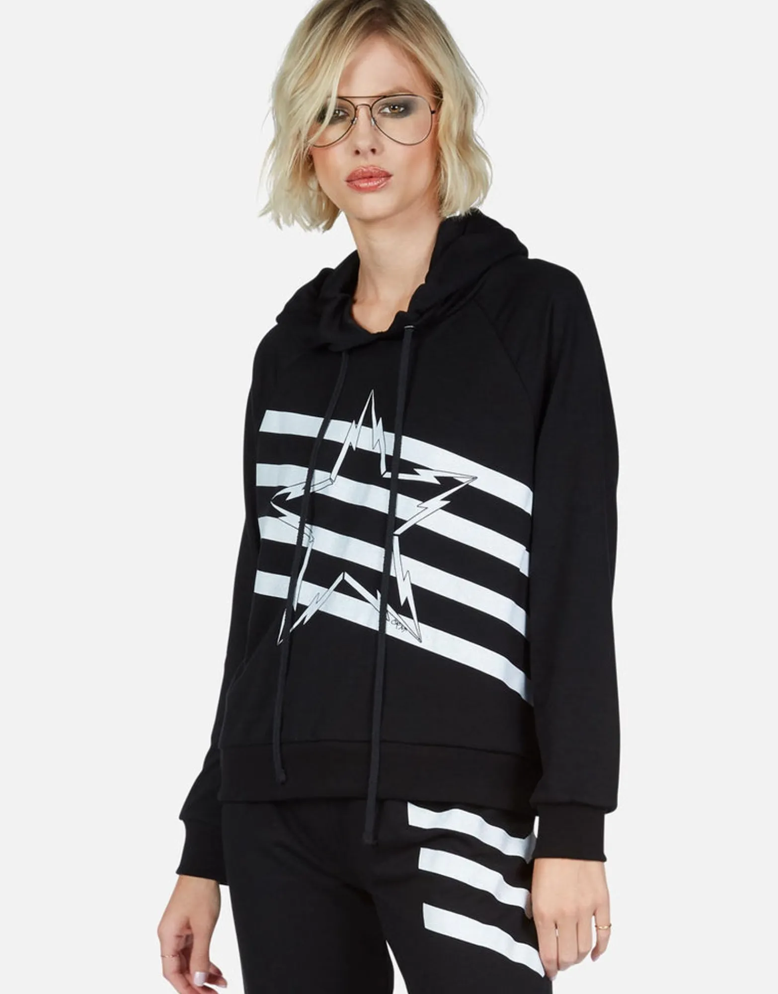 Cheap Lightning Bolt Star Pullover Hoodie W/ Side Zippers | Corbin Women Hoodies