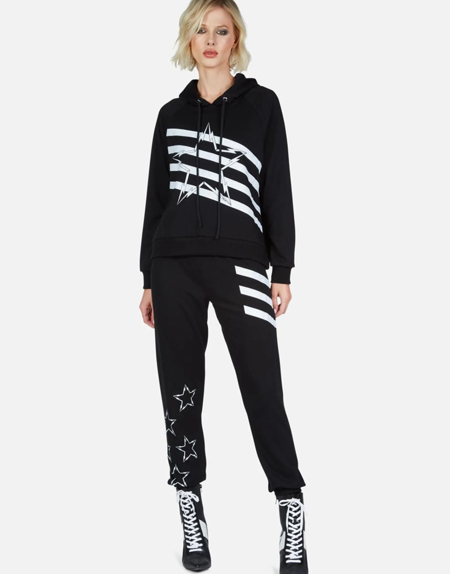 Cheap Lightning Bolt Star Pullover Hoodie W/ Side Zippers | Corbin Women Hoodies