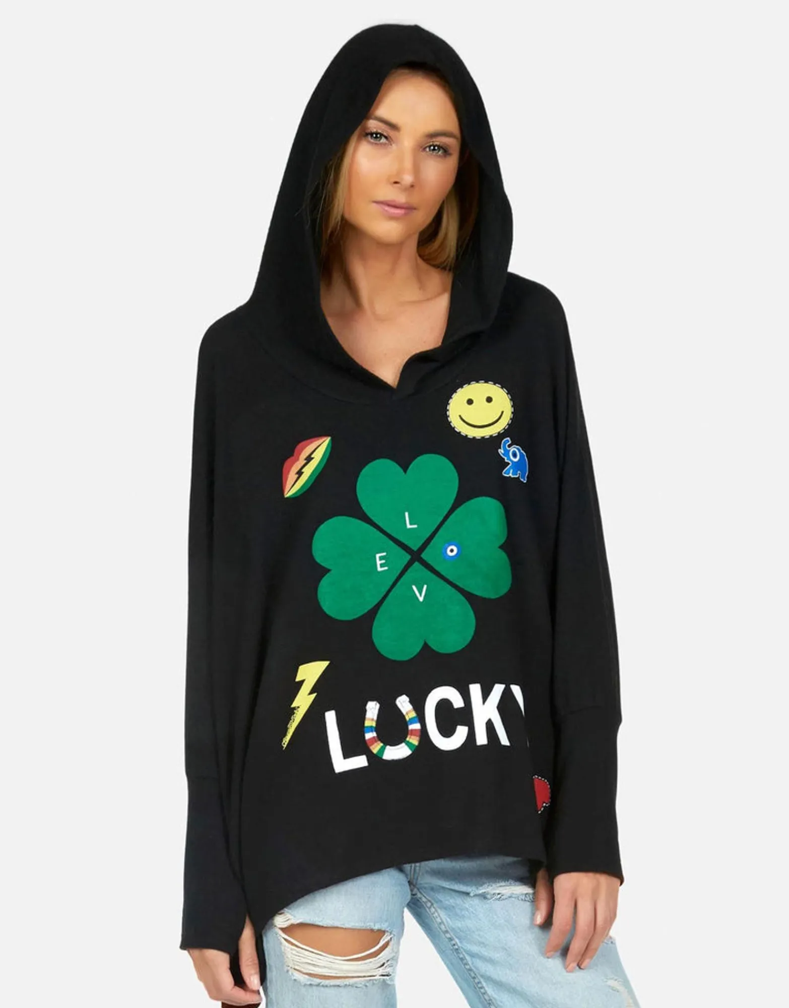New Lucky Clover Oversized Pullover W/ Hood | Wilma By Women Hoodies
