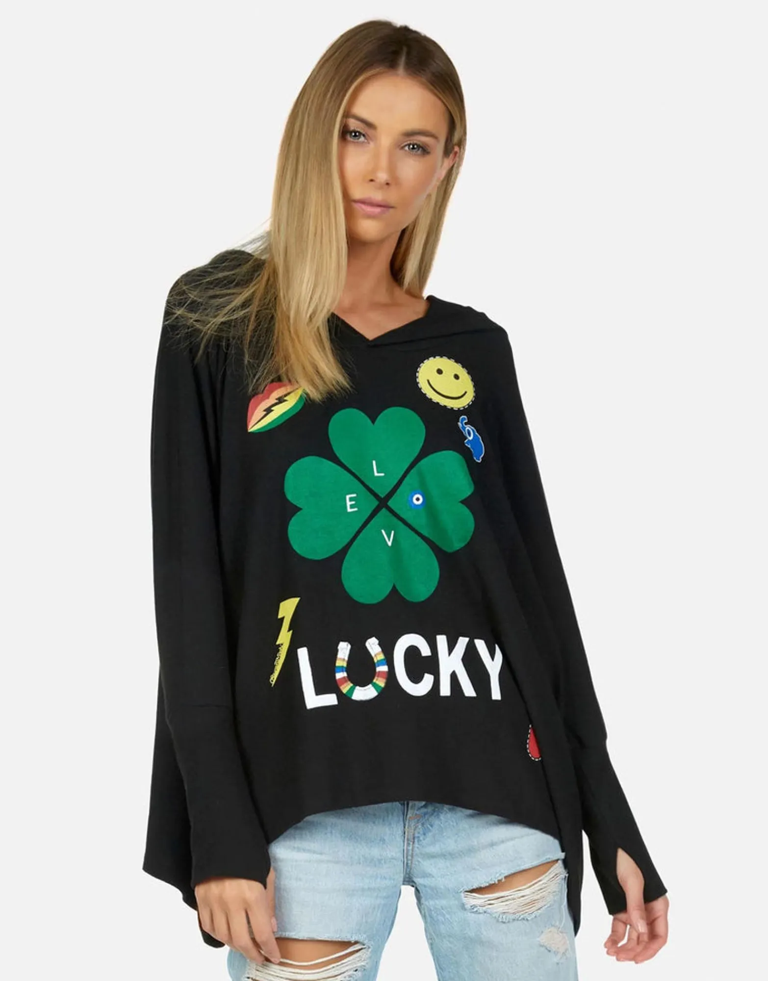 New Lucky Clover Oversized Pullover W/ Hood | Wilma By Women Hoodies