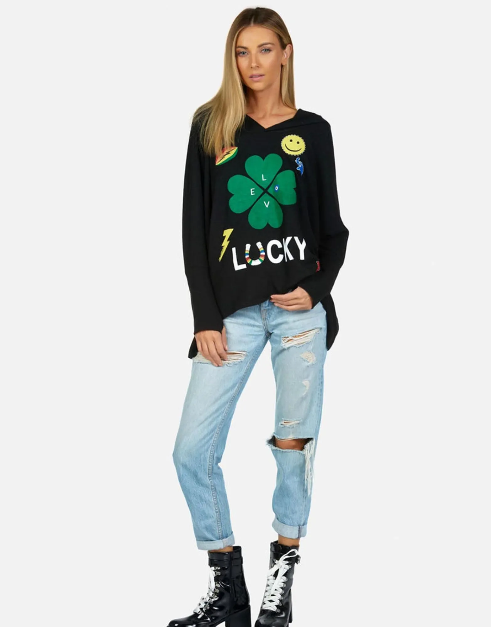 New Lucky Clover Oversized Pullover W/ Hood | Wilma By Women Hoodies