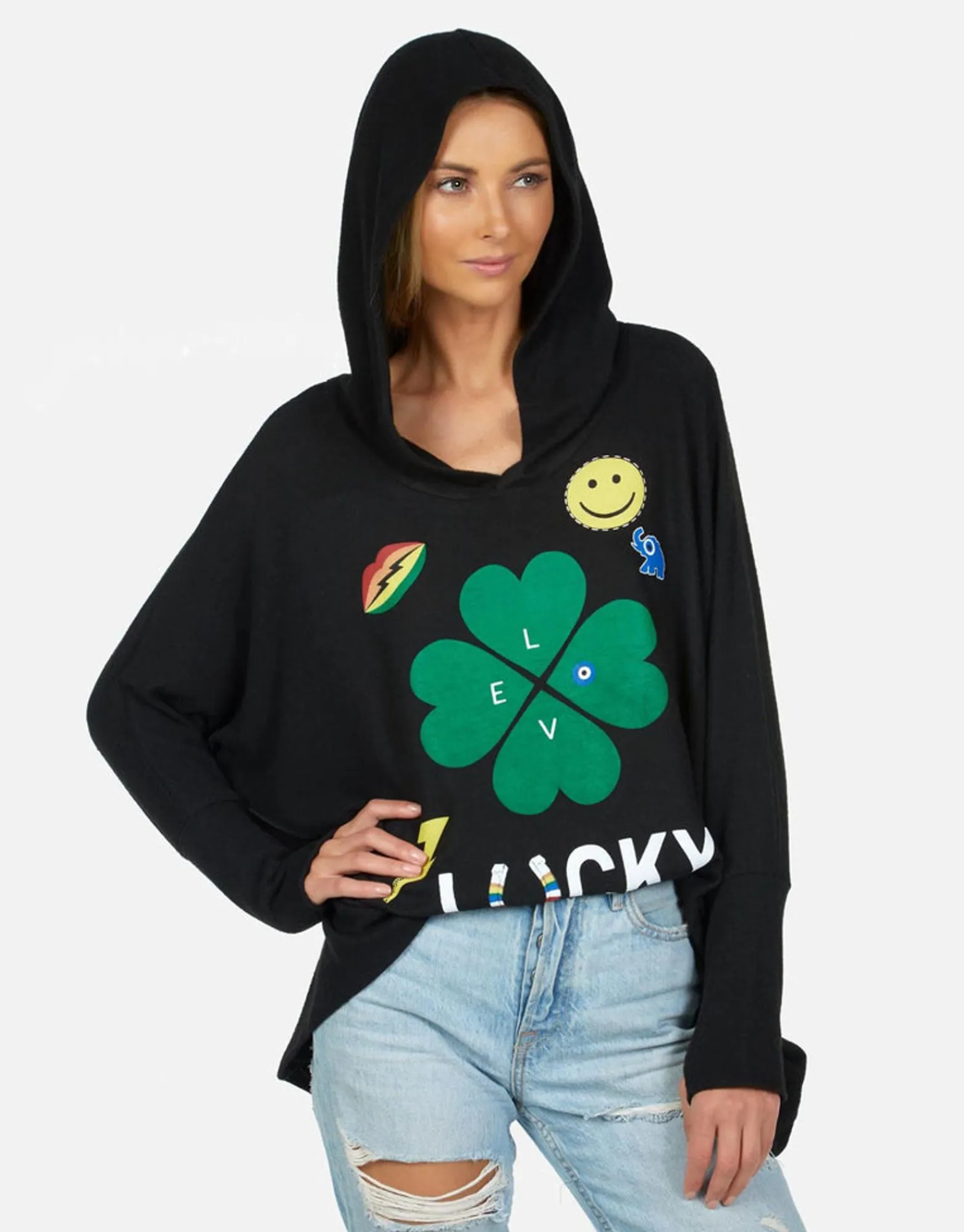 New Lucky Clover Oversized Pullover W/ Hood | Wilma By Women Hoodies