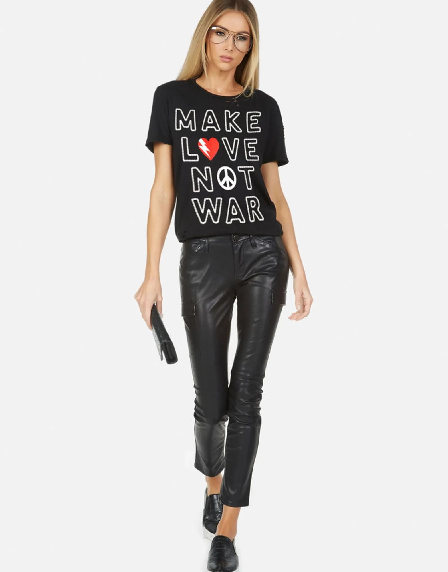 Discount Make Love Not War Classic Tee W/ Holes | Wolf X By Women Short Sleeve
