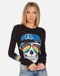 Cheap Mckinley Rainbow Peace Skull Women Long Sleeve
