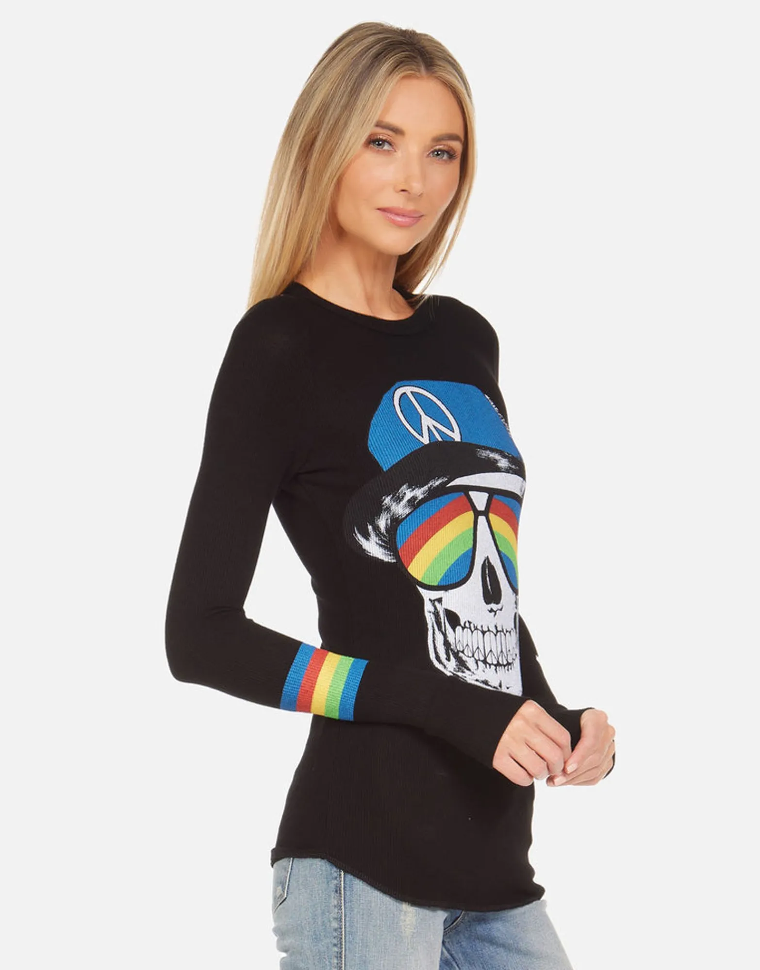 Cheap Mckinley Rainbow Peace Skull Women Long Sleeve