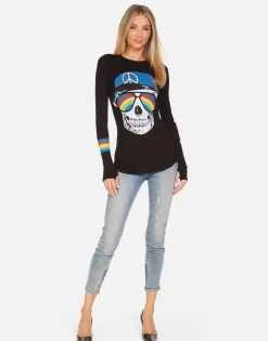 Cheap Mckinley Rainbow Peace Skull Women Long Sleeve