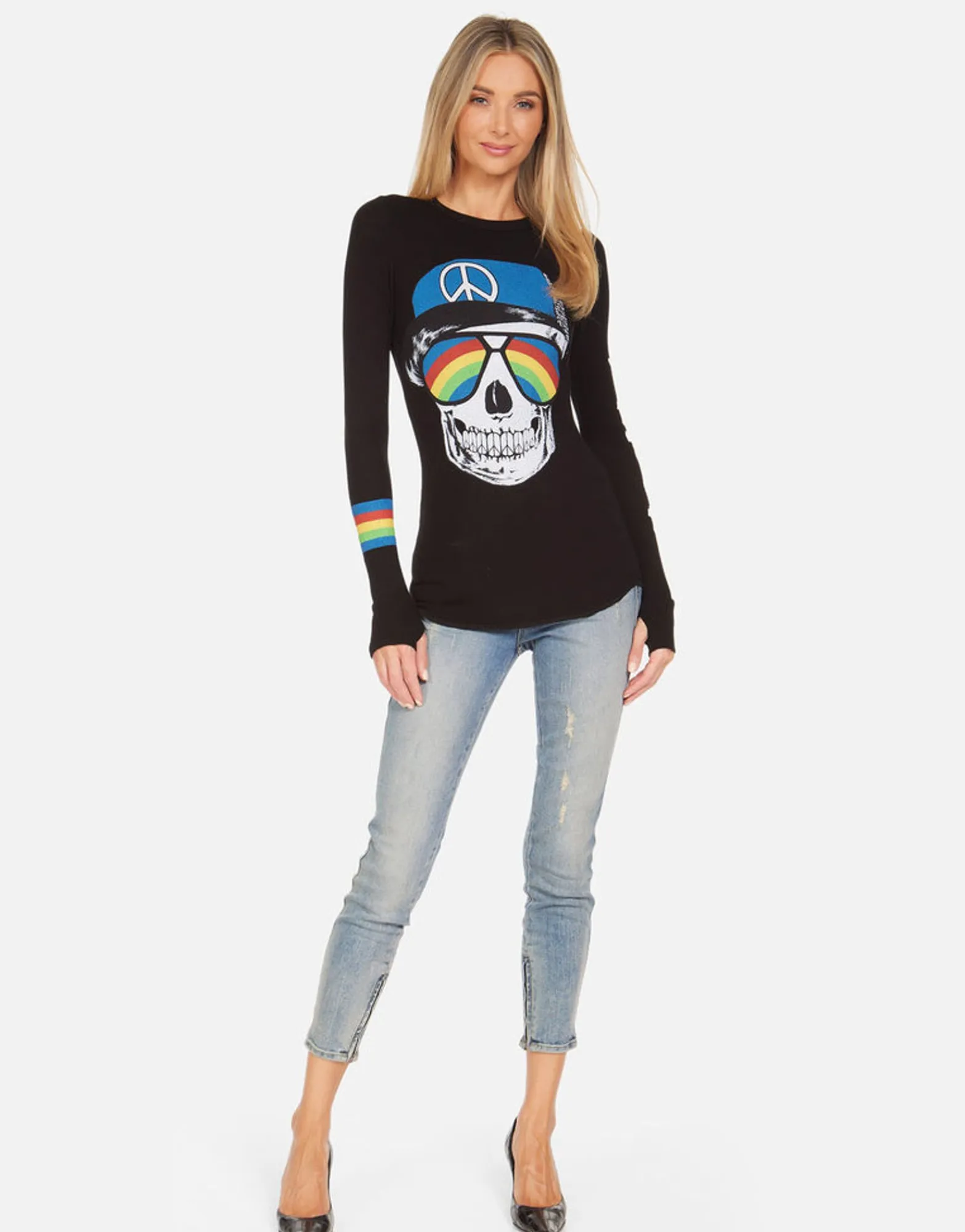 Cheap Mckinley Rainbow Peace Skull Women Long Sleeve