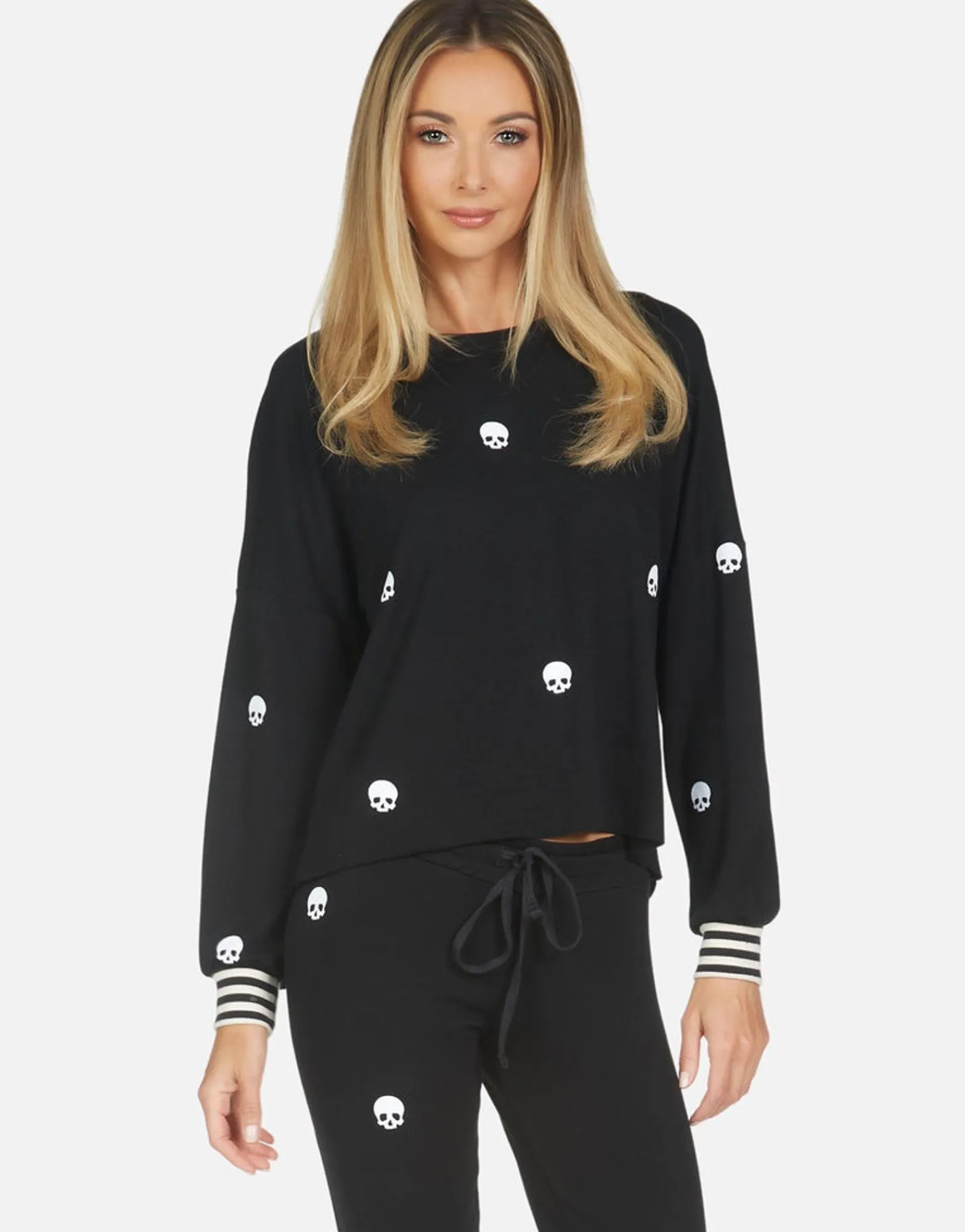 Hot Mini Skulls Drop Shoulder Crop Pullover | Kiara By Women Long Sleeve