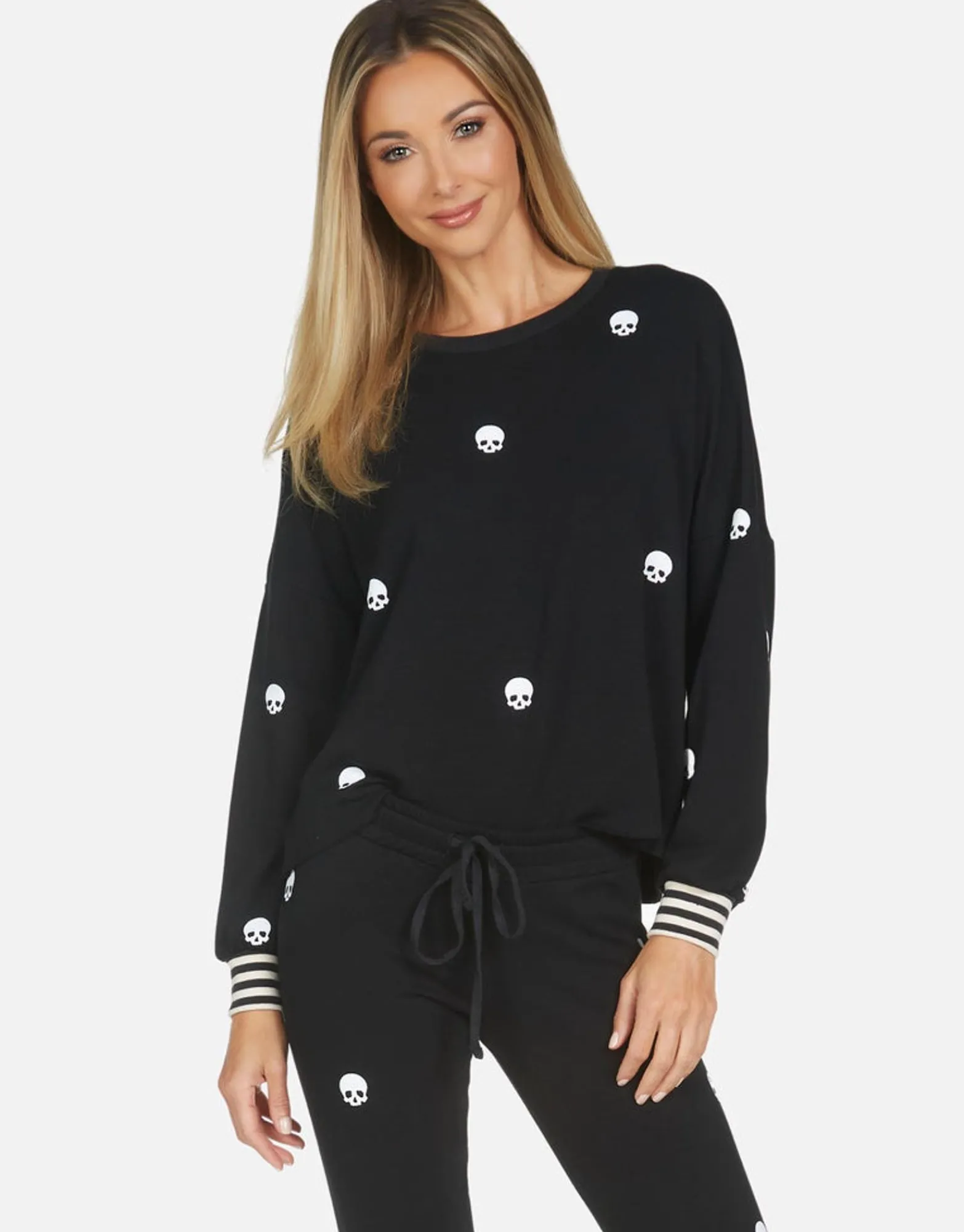 Hot Mini Skulls Drop Shoulder Crop Pullover | Kiara By Women Long Sleeve