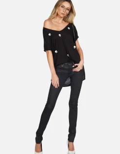 Fashion Mini Skulls S/S Oversized V-Neck Tee | Celine By Women Short Sleeve
