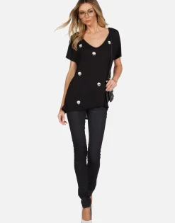 Fashion Mini Skulls S/S Oversized V-Neck Tee | Celine By Women Short Sleeve