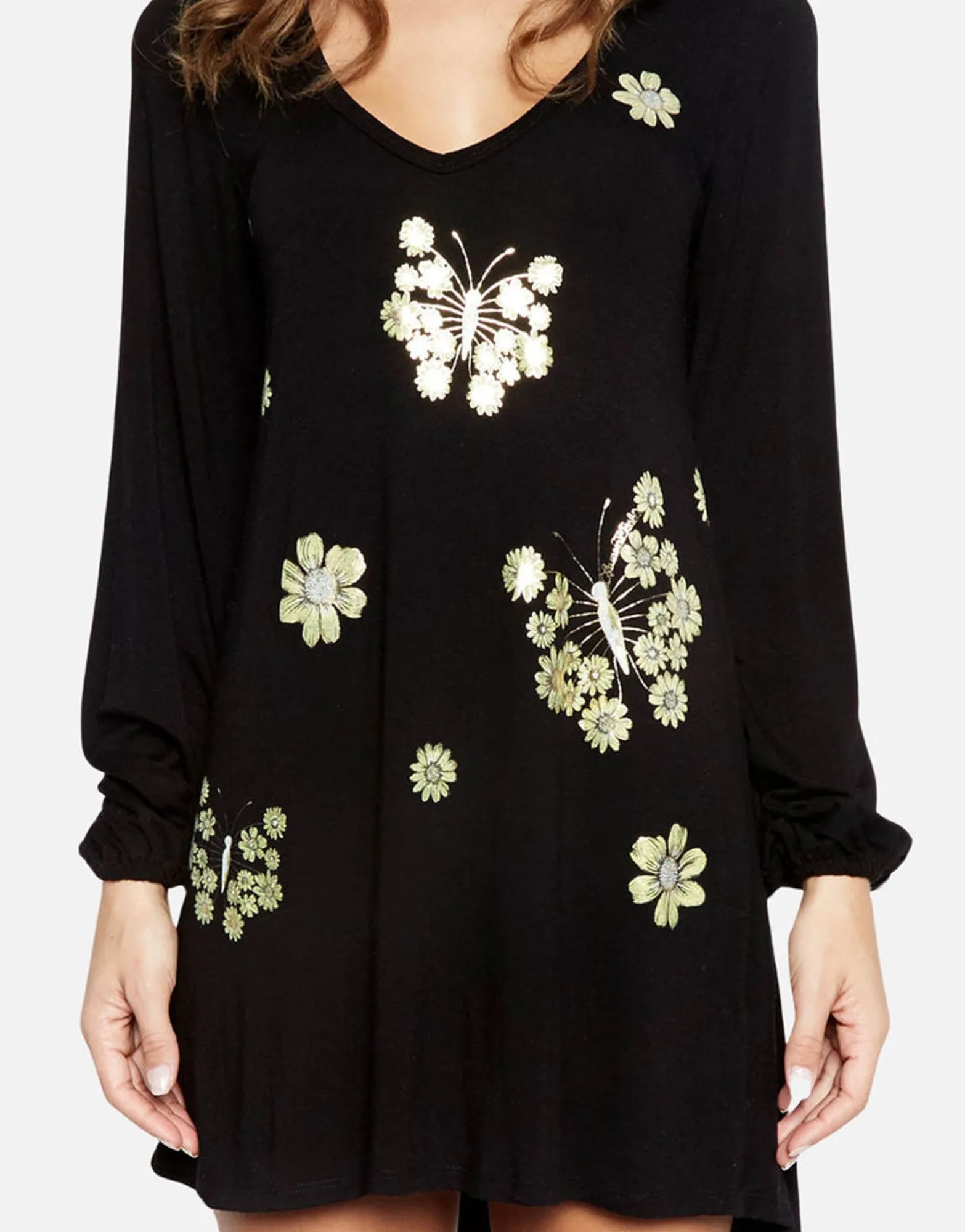 Online Mini Sunflower Butterfly V-Neck Dress | Cosette By Women Dresses