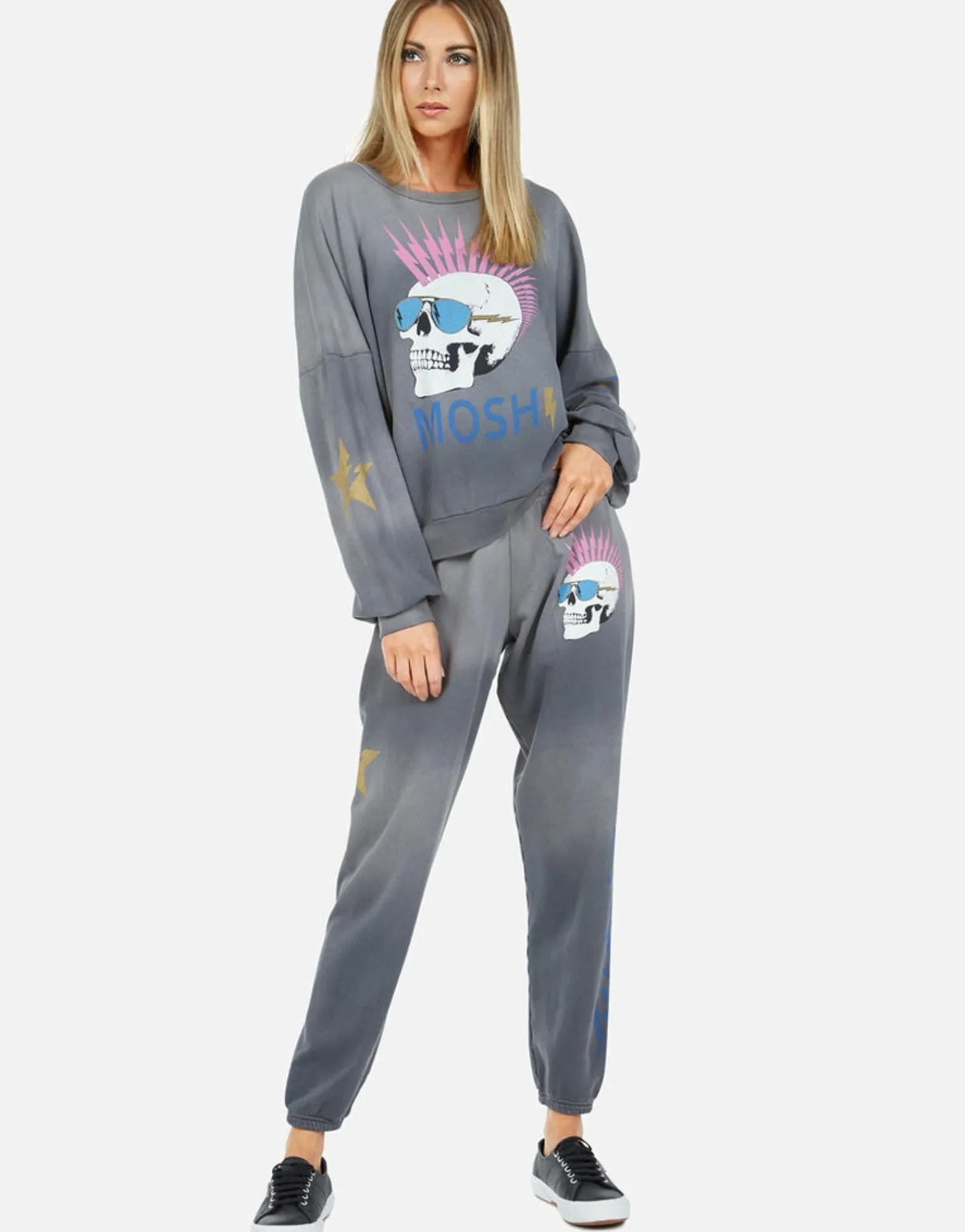 Fashion Moshi Lightning Skull L/S Pullover | Sierra By Women Long Sleeve