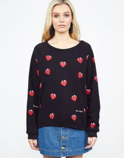 Outlet Noleta Allover Mini Heartface L/S Vintage Pullover - Women Long Sleeve