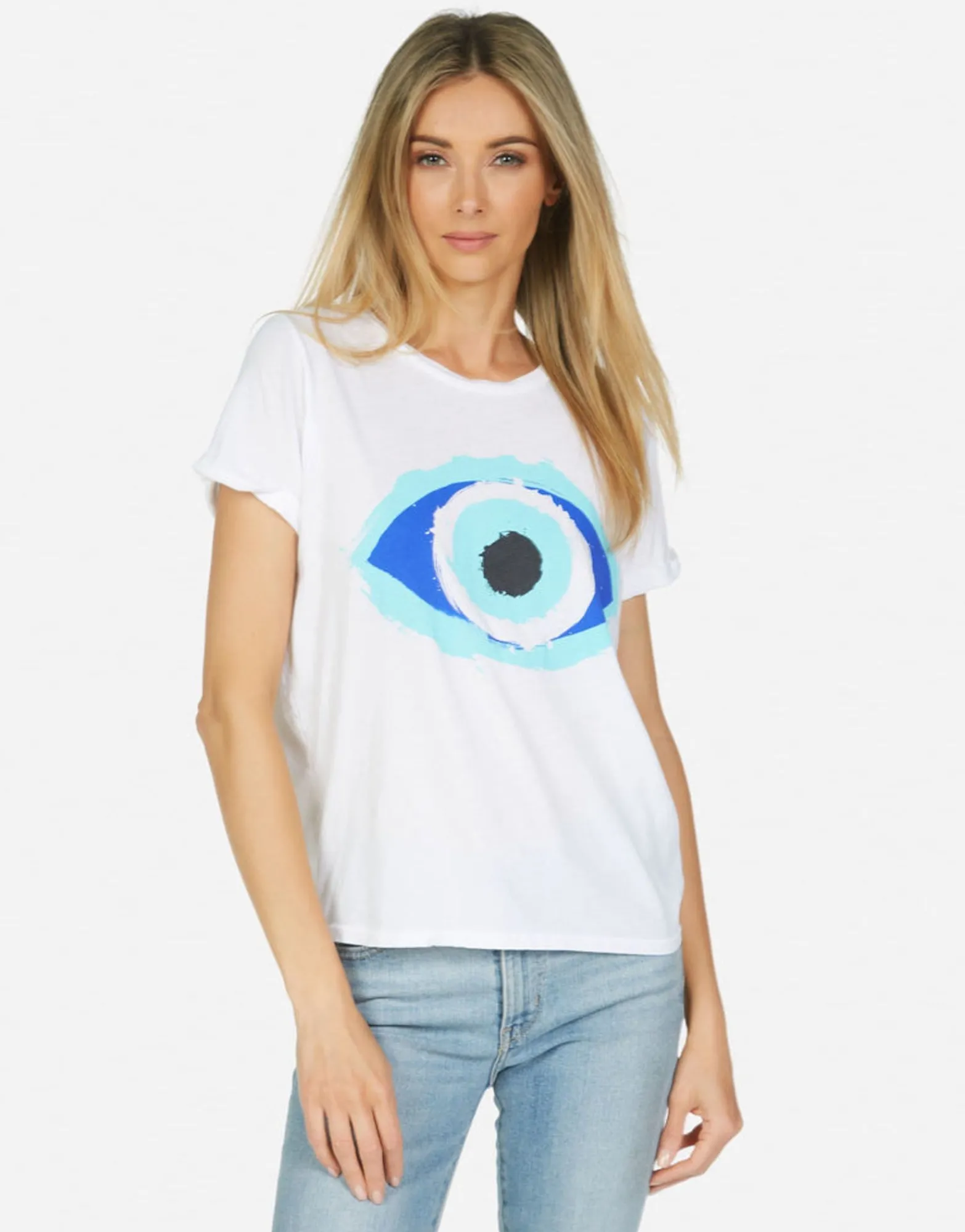 Cheap Painted Evil Eye Women'S Cuffed Boyfriend Tee | Edda By Women Short Sleeve