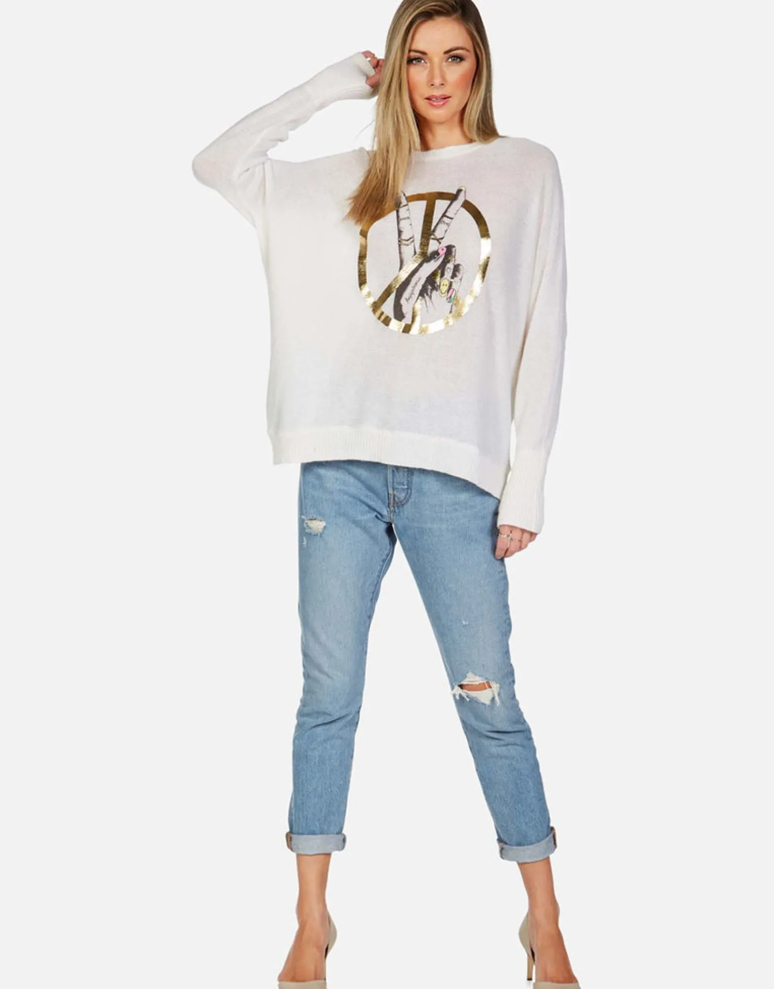 Discount Peace Sign Hand Draped Cashmere Sweater | Ladona By Women Sweaters & Knits