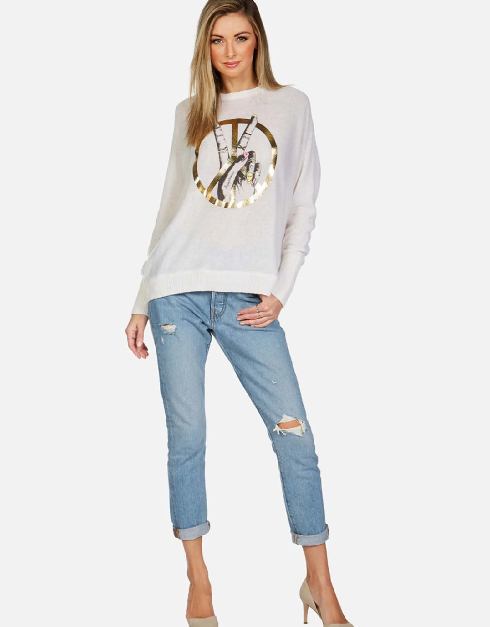 Discount Peace Sign Hand Draped Cashmere Sweater | Ladona By Women Sweaters & Knits