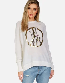 Discount Peace Sign Hand Draped Cashmere Sweater | Ladona By Women Sweaters & Knits