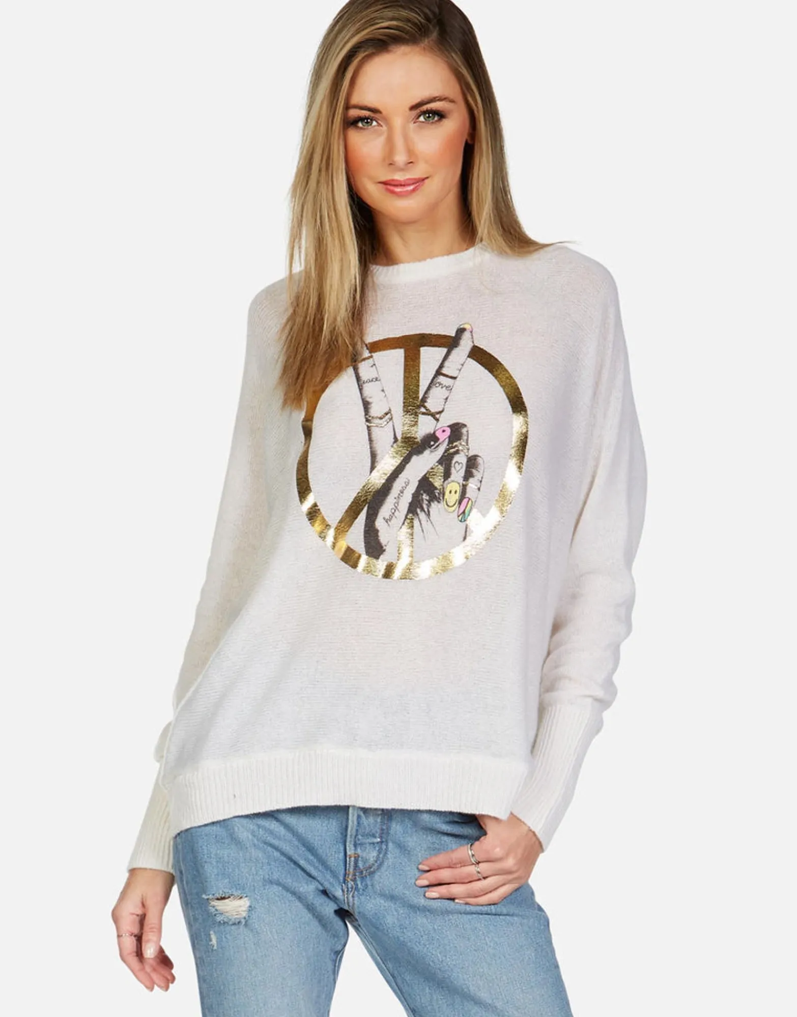 Discount Peace Sign Hand Draped Cashmere Sweater | Ladona By Women Sweaters & Knits