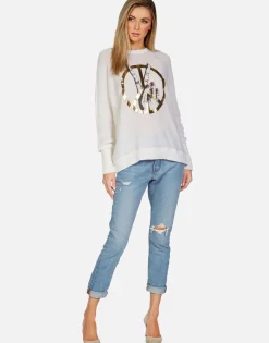 Discount Peace Sign Hand Draped Cashmere Sweater | Ladona By Women Sweaters & Knits