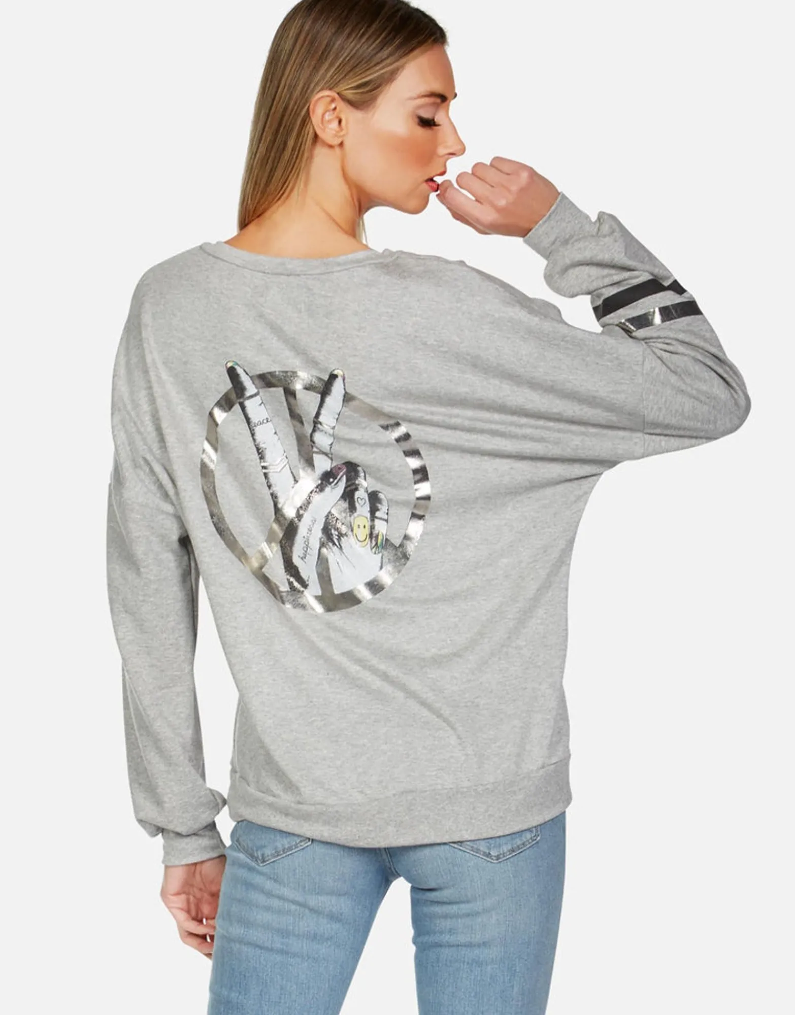 Hot Peace Sign Hand L/S Boyfriend Pullover | Sierra By Women Long Sleeve