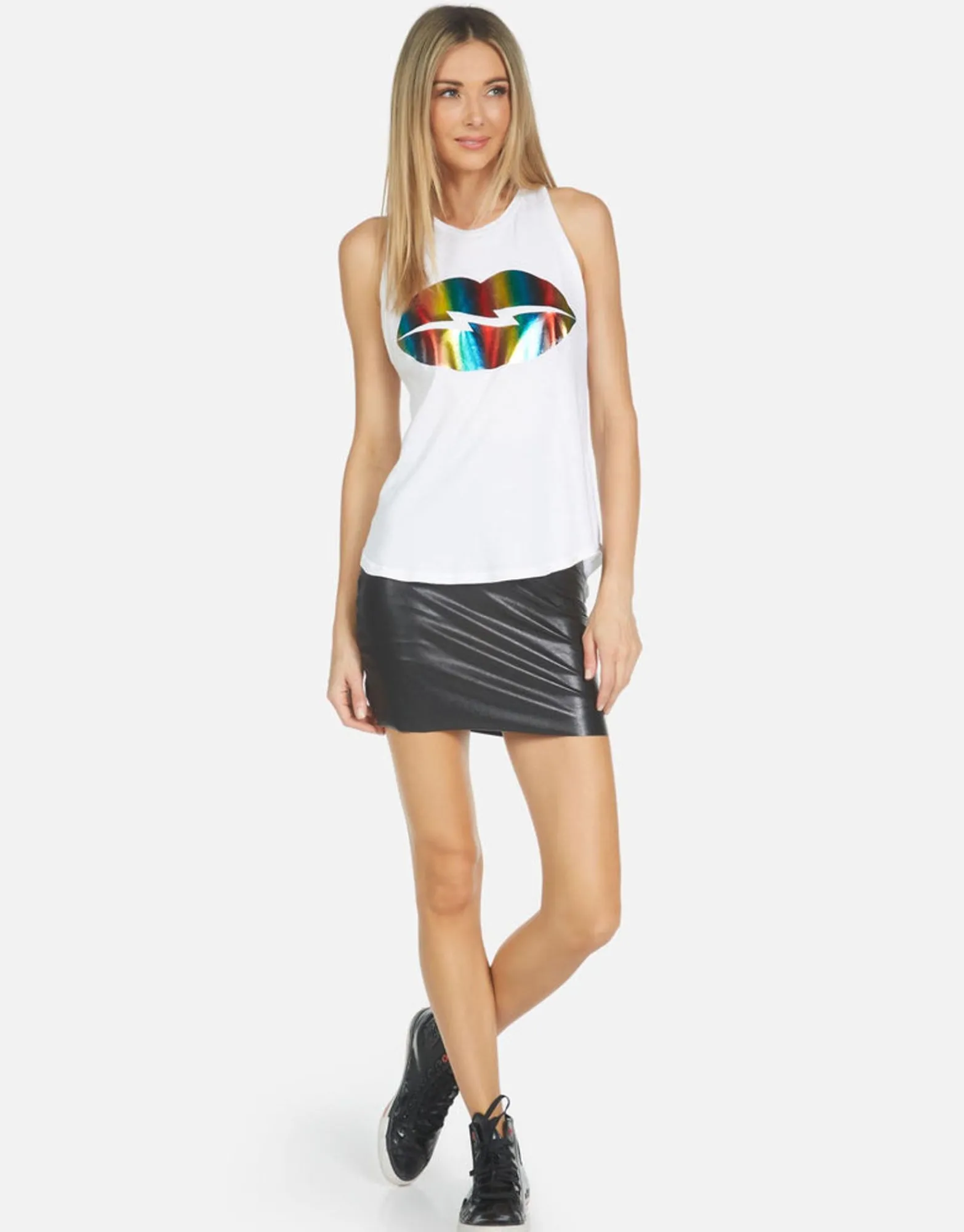 Flash Sale Peyton Rainbow Foil Lightning Lip Women Tanks